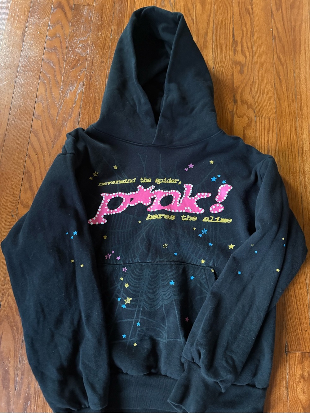 Mens Black Graphic Hoodie with Pink and yellow lettering